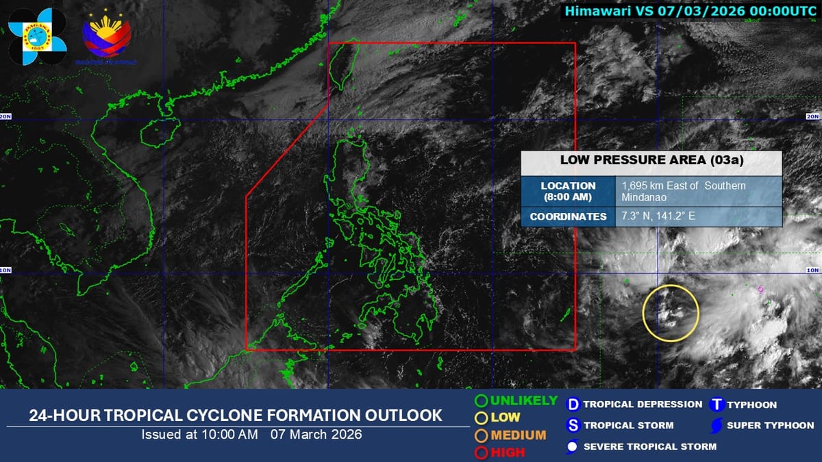 PAGASA Alert: LPA Outside PAR Could Become Tropical Depression Within 24 Hours